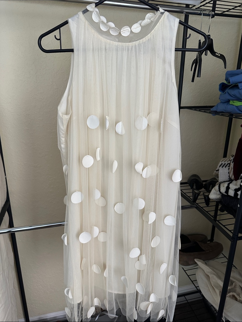 Gracia Ivory Sleeveless Midi Dress with Circular Appliqués